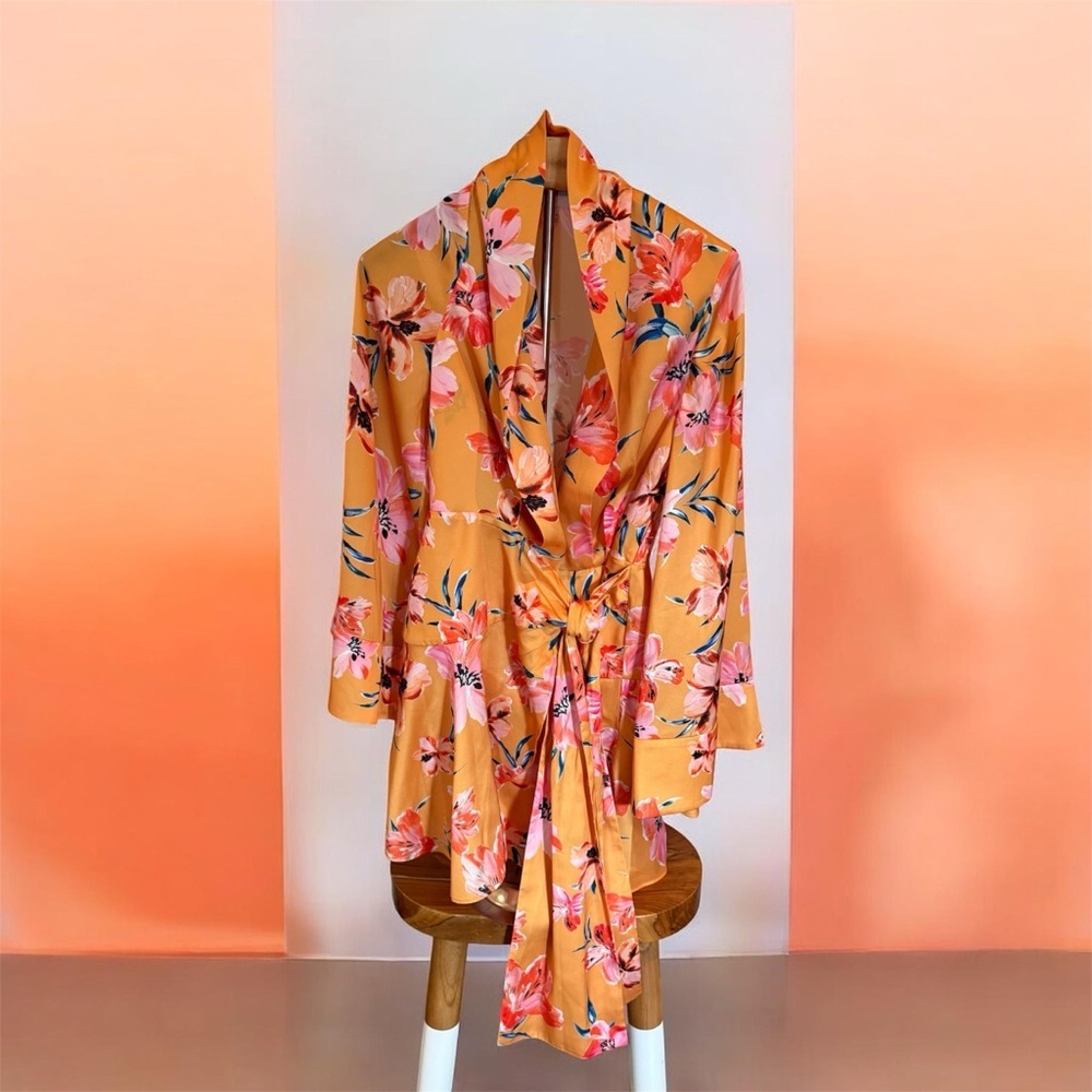 Floral Wrap Mini Dress in Mustard - Picture 8 of 8